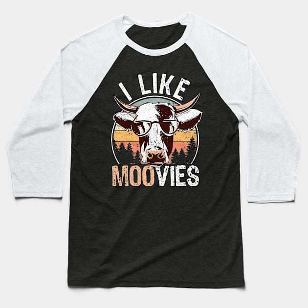 Cow Farmer Movie Film Lover Farming I Like Moovies Baseball T-Shirt by auviba-design